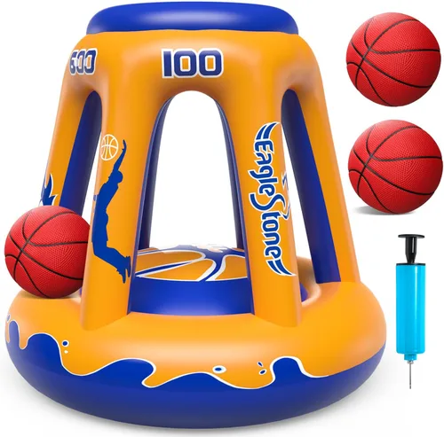 Miniatura 8 de EagleStone Aro inflable de baloncesto flotante, juguete de piscina de 47 pulgadas para niños de 4 a 8 años y 8 a 12 años, 3 pelotas