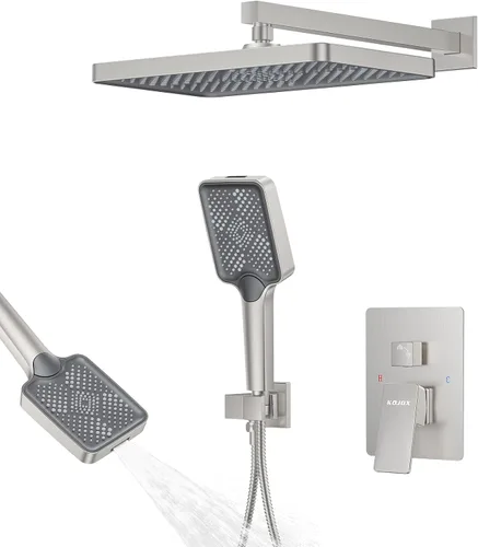Miniatura 7 de KOJOX Sistema de Ducha de Baño de Lujo de 12 Pulgadas Cabezal de Ducha de Lluvia con Ducha de Mano Mezcladora Juego Combinado de Ducha Montado