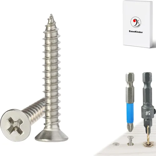 Miniatura 21 de Tornillos para madera, 60 tornillos Phillips de cabeza plana, tornillos de acero inoxidable 304 con kit de avellanado de madera ajustable