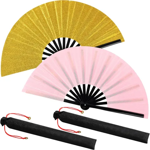 Miniatura 10 de Maitys Paquete de 2 ventiladores de mano plegables grandes de 13 pulgadas, ventiladores chinos de mano grandes para baile de línea, Tai Chi