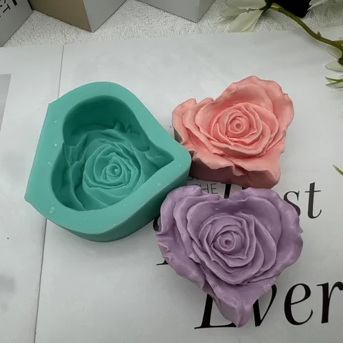 Miniatura 2 de Molde de jabón de rosas para bricolaje, moldes de silicona con forma de corazón y flor para velas de jabón, cera perfumada, mousse, pastel, Corazón