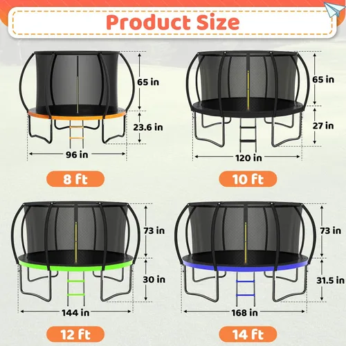 Miniatura 2 de Zevemomo - Trampolines de 8.0 pies, 10.0 pies, 12.0 pies, 14.0 pies, 16.0 pies, para exteriores, trampolines para niños y adultos, trampolines