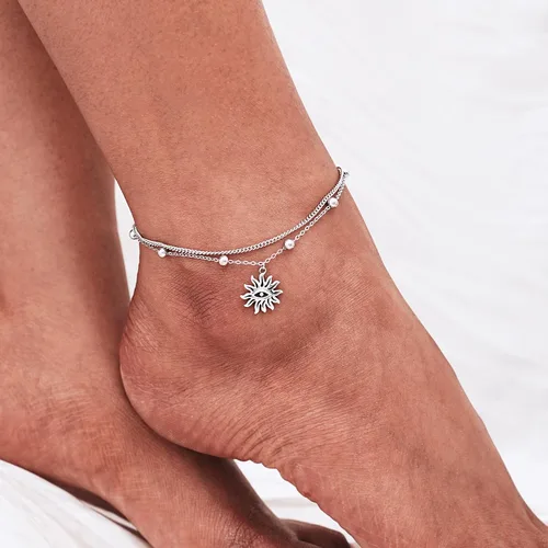 Miniatura 13 de CHIC & ARTSY Tobilleras delicadas de plata de ley S925 para verano, pulsera de tobillo ajustable multicapa para playa, joyería de pie para mujer