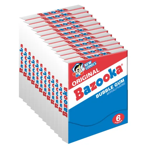 Chicle Bazooka Bubble Gum a Granel Envuelto Individualmente Original Rosa Paquetes Mini Billetera, Paquete de 6 Piezas (12 Ct) Rosa con Envoltura de