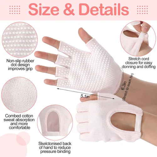 Miniatura 3 de Shihanee 6 pares de guantes de yoga antideslizantes para pilates, con agarre para mujer, guantes de silicona con agarre de puntos, calcetines sin
