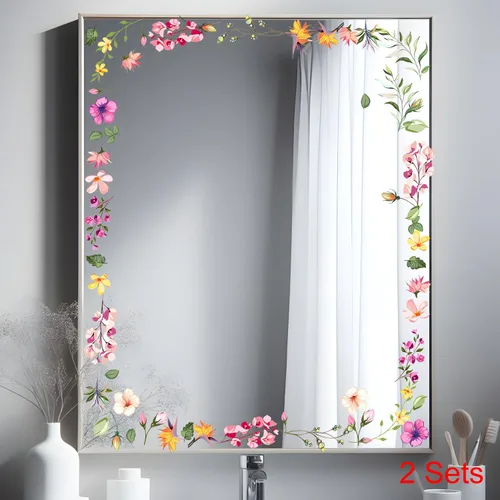 Miniatura 3 de Calcomanías de espejo floral, calcomanías de pared de flores, calcomanías de pared para despegar y pegar, gráficos estéticos, decoración de baño
