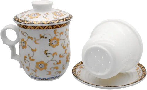Miniatura 5 de Taza de té de porcelana con tapa de infusor y juegos de platillos – Taza de café de cerámica china Jingdezhen Taza de té de hoja suelta Sistema