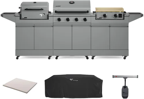 Miniatura 30 de Tytus Anaheim 4-Burner Gas Grill with Prep Cart and Charcoal Grill + Cover, Light, Griddle Insert - Modular Outdoor Kitchen, Quick Assembly, Outdoor