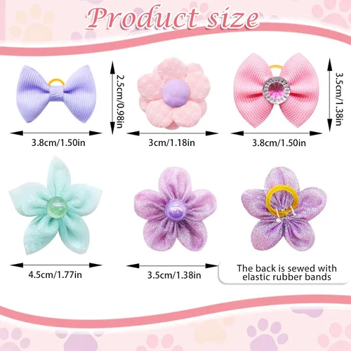Miniatura 4 de 60pcs Dog Hair Bows with Rubber Bands – Handmade Mix of Bows and Flowers, Small Puppy Grooming Accessories for Yorkie & Tiny Dogs