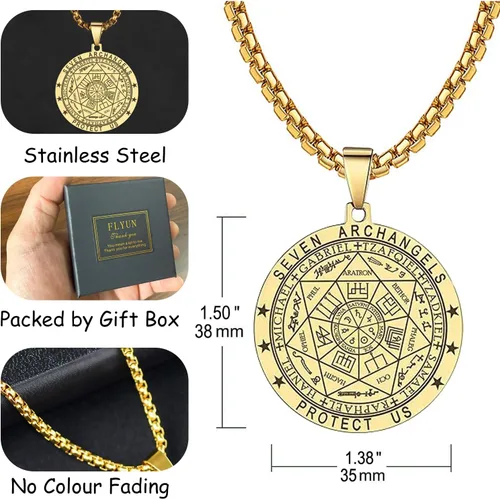 Miniatura 3 de FLYUN Seal of The 7 Arcángeles Collar con colgante para hombre, collar de protección de siete arcángeles para hombres, joyería de amuleto