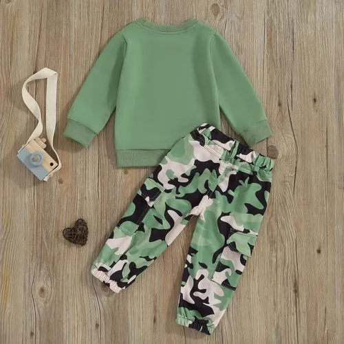 Miniatura 33 de Mandizy Conjunto de ropa de otoño para bebé niña pequeña, sudadera de manga larga con estampado de letras bendecidas, pantalones de camuflaje