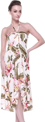 Miniatura 4 de Conjunto de traje de fiesta hawaiana Luau a juego para parejas, vestido camisero en crema Rafelsia, Crema Rafelsia