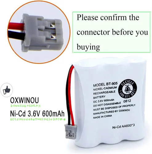 Miniatura 3 de BT-905 BT905 Batería recargable para teléfono inalámbrico compatible con BBTY0663001 BBTY-0444001 BP-800 BP-905 BT-1006 3.6v 600mAh Ni-CD
