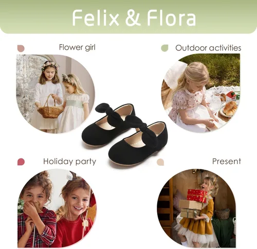 Miniatura 5 de Felix & Flora - Zapatos bajos de vestir con flores para niña pequeña, tipo balerina, para fiesta, escuela y boda