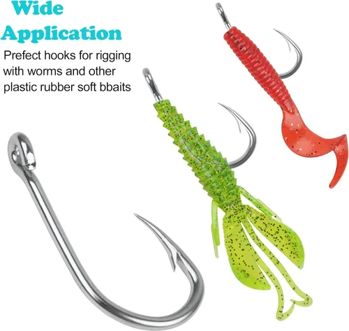 Miniatura 5 de Ganchos circulares de agua salada, 50 paquetes de ganchos de pesca de acero inoxidable fuertes anzuelos de pesca de cebo vivo anzuelo de pez gancho