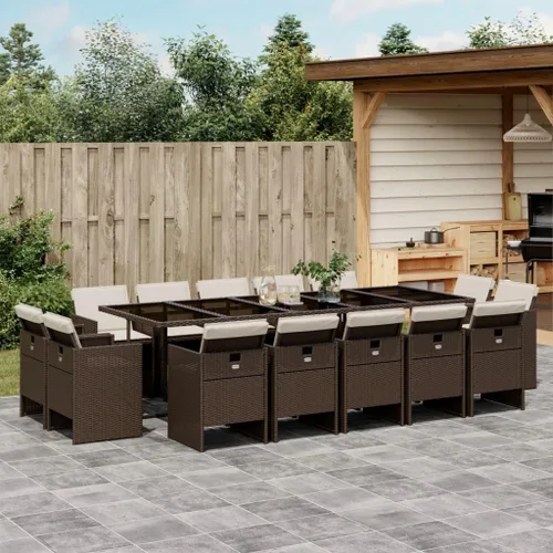 Miniatura 14 de 9 Piece Patio Dining Set with Cushions Black Poly Rattan Outdoor Furniture Set for Garden Backyard Balcony Porch