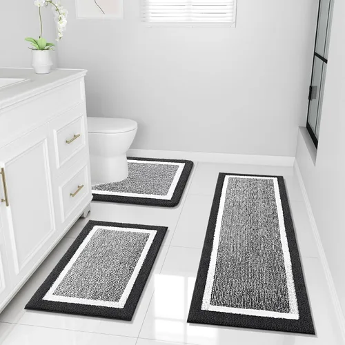 Miniatura 18 de OLANLY Juego de alfombras de baño de 3 piezas, alfombras de baño de microfibra suave y absorbente y alfombra de inodoro de contorno en forma de U