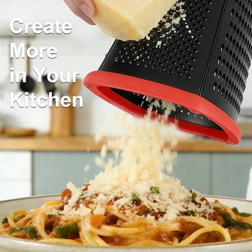Miniatura 7 de Ourokhome Rallador de queso con asa, rallador de caja de acero inoxidable, triturador de verduras de cocina de 4 lados con recipiente para Couating