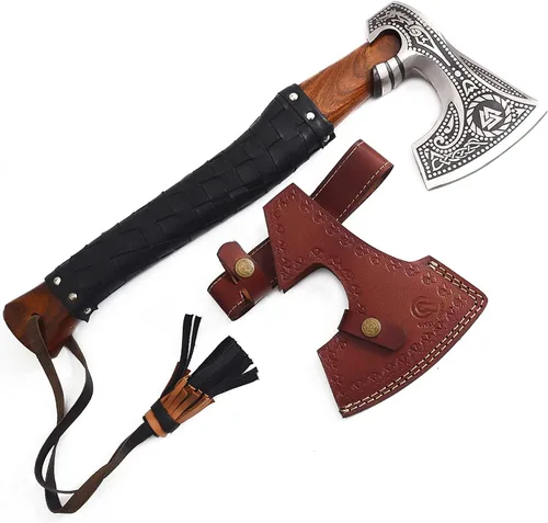 Miniatura 14 de Hacha vikinga forjada a mano de 19 pulgadas, eje de madera de rosa, hacha barbuda de acero al carbono grabada para acampar, regalo vikingo para HACA