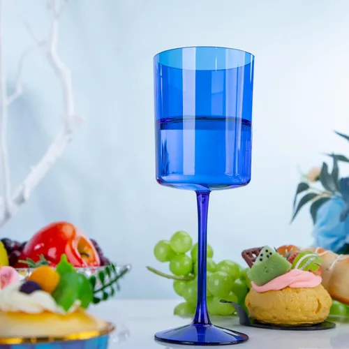 Miniatura 3 de Ciaell Paquete de 6 copas de vino de plástico azules de 10 onzas con tallo – Copas de vino desechables para fiestas, bodas, piscina, aire libre