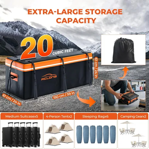 Miniatura 3 de Bolsa de transporte de carga de montaje en enganche, carcasa suave impermeable de 20 pies cúbicos, universal para camioneta con cesta de enganche, 8