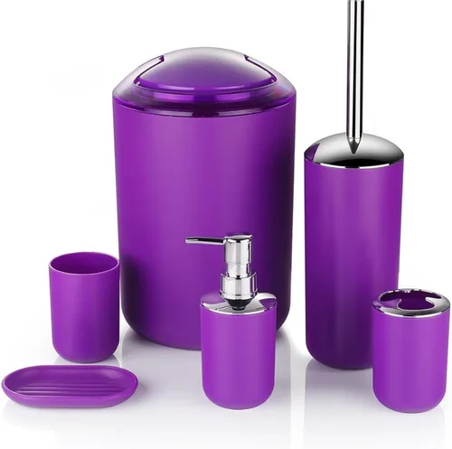 Miniatura 7 de Juego de accesorios de baño de 6 piezas, basura, soporte para cepillos de dientes, vaso para cepillos de dientes, dispensador de jabón, jabonera
