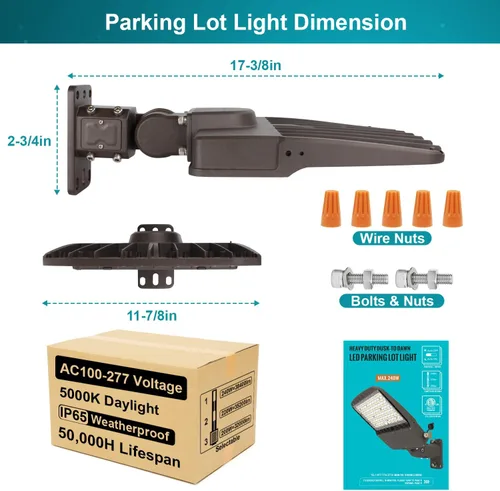 Miniatura 7 de HiBay Luces de estacionamiento del anochecer al amanecer 240W-220W-200W, 38400LM brillante 500-800W HPS Eqv, luz diurna LED de calle, iluminación