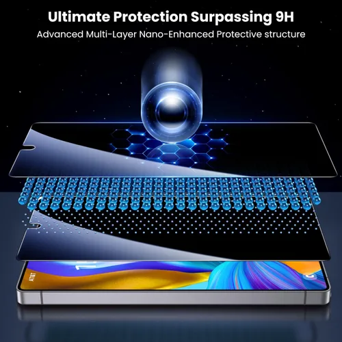 Miniatura 8 de Uyiton UnBreak-Glass - Protector de pantalla de privacidad para Samsung Galaxy S25 Ultra, soporte ultrasónico de huellas dactilares, marco de Negro
