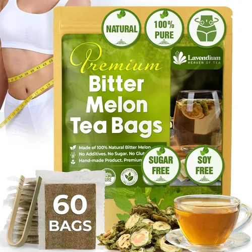 Lavendium, 60 Bolsas de Té Premium de Fruta de Melón Amargo Té Herbal, 100% Natural y Puro, Hecho a Mano, Hecho con Materiales Naturales-Bolsa de Té