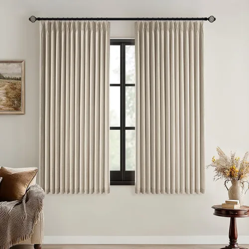 Miniatura 37 de MIULEE - Cortinas de lino beige con pliegues a presión 100% opacas para dormitorio, cortinas de ventana con memoria y bloqueo de luz para oscurecer