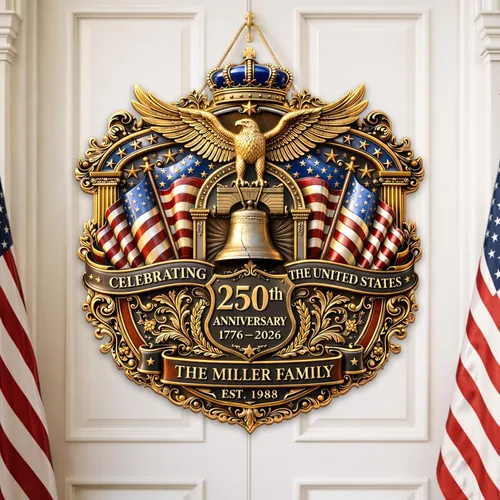 Miniatura 24 de NAZENTI Letrero personalizado para puerta del 4 de julio con nombre familiar, coronas de puerta personalizadas para 250 aniversario de Estados