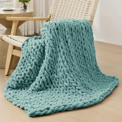 Miniatura 59 de Bigacogo Manta de punto grueso para sofá, 51 x 63 pulgadas, 100% tejida a mano con hilo de felpilla grueso jumbo, acogedoras y suaves mantas grandes