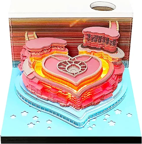 Miniatura 6 de Bloc de notas 3D con soporte para bolígrafo y luces, divertido y bonito papel 3D tallado, bloc de notas artístico, bloque de construcción Kawaii 3D