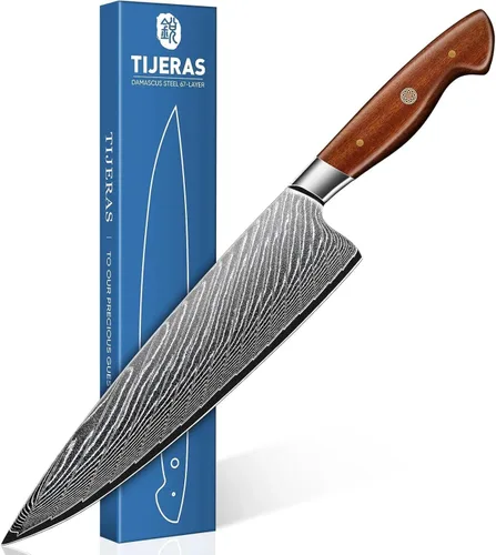 Miniatura 8 de TIJERAS Cuchillo de chef japonés, cuchillo de cocina Santoku de Damasco, 7 pulgadas, Damasco de 67 capas, cuchillos de chef profesionales afilados