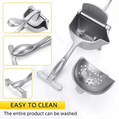 Miniatura 4 de Exprimidor manual de aluminio, prensa manual mejorada con agarre ergonómico, fácil de usar y limpiar, eficiente extractor de jugo de cítricos