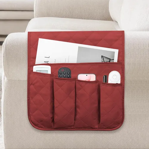 Miniatura 9 de Organizador de reposabrazos para sofá antideslizante, organizador de almacenamiento para sillón y junto a la cama para sofá reclinable con 5 Marrón