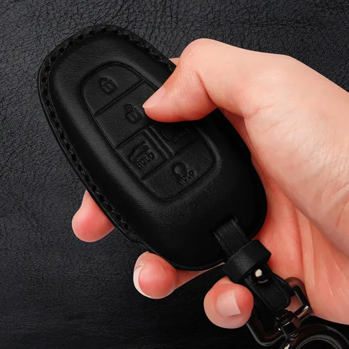 Miniatura 6 de Tukellen Funda para llavero de cuero con llavero compatible con Hyundai Sonata 2020 2021, llave remota Tucson 2022, color negro
