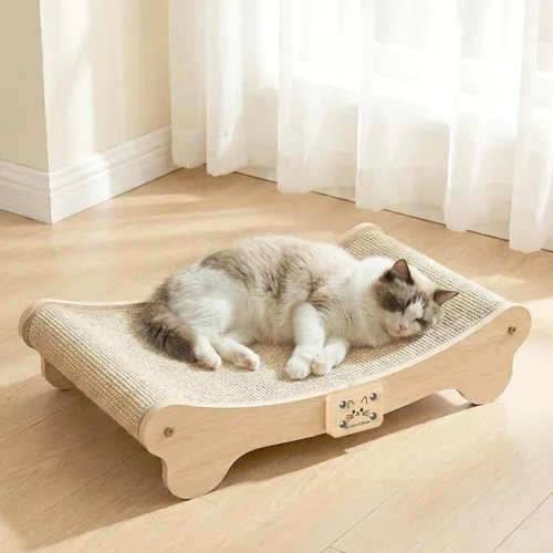 NOCOEX Cama rascador de sisal para gatos: hamaca para gatos de interior, tumbona y arañazos y sueño - Marco de madera maciza natural grande y