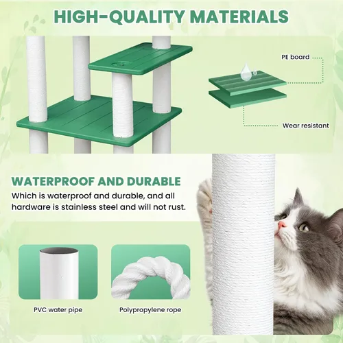 Miniatura 3 de Torre de árbol para gatos resistente a la intemperie de 66 pulgadas de alto, multinivel, condominio grande para gatos con tablero de PVC y postes