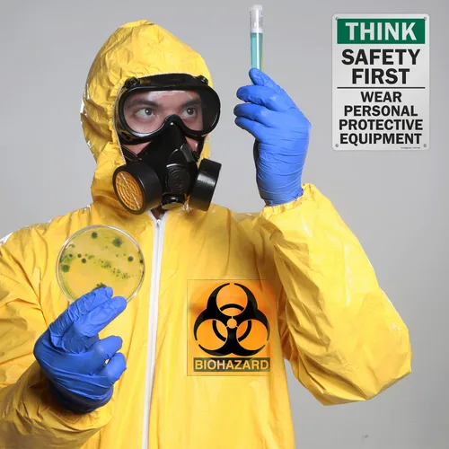Miniatura 10 de SmartSign - S-2917-AL-14 Letrero "Think Safety First - Use equipo de protección personal" Aluminio de 10" x 14" Aluminio 10" x 14" Aluminio