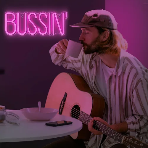 Miniatura 5 de Lumoonosity Bussin - Letrero de neón – Meme Bussin luces de neón LED para jugadores/transmisores/influencers – Letreros LED geniales de moda