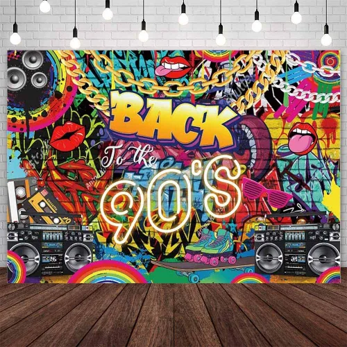 Miniatura 6 de AIBIIN Back to The 90'S Backdrop Retro Hip-Hop Graffiti tema de los años 90 Fotografía Fondo Disco Pared de ladrillo Hip Hop Retro Radio Música