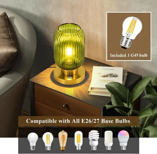 Miniatura 4 de Lámpara de mesa de cristal para sala de estar, lámpara de noche vintage para dormitorio, lámpara de mesa de noche regulable de 3 vías con control