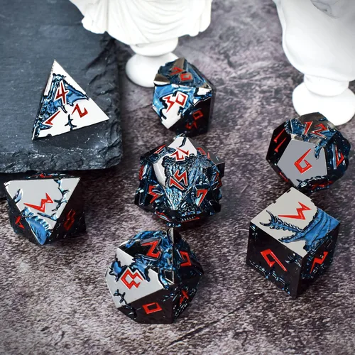 Miniatura 6 de Rule Dice Dados D&D de 7 Dados de Metal DND, Juego de Dados Metálicos Ponderados de Calabozos y Dragones, Juegos de Dados Poliédricos D y D Grandes