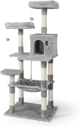 Miniatura 18 de BOWHAUS Árbol alto para gatos grandes o gatitos de interior, árbol de actividades para gatos de varios niveles con postes rascadores, hamaca