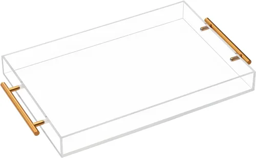 Miniatura 14 de Bandeja de acrílico transparente para servir Lucite con asas de metal, sin necesidad de montar, 11 x 14 pulgadas, organizador de almacenamiento