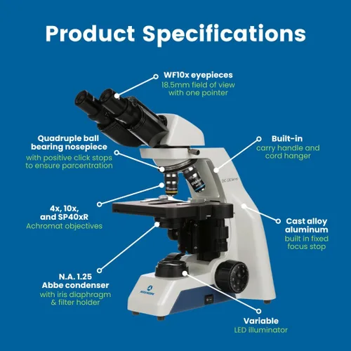 Miniatura 2 de Accu-Scope Microscopio compuesto EXC-120-3 - cabeza binocular, aumento 40-400X, objetivos del acromato, etapa mecánica