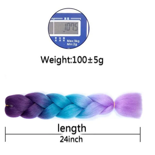 Miniatura 4 de Xiaofeng Extensiones de cabello trenzado coloridas Ombre de 61 cm, 3 unidades, trenzas Jumbo de alta temperatura para trenzas en zigzag y trenzas