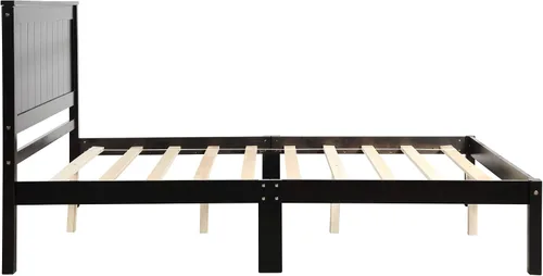 Miniatura 4 de P PURLOVE Marco de cama individual, cama de plataforma de madera maciza con cabecero, no necesita somier, espresso