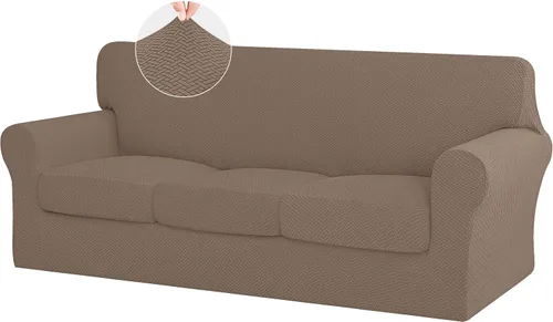 ISSUNTEX - 4 piezas de fundas de sofá de alto estiramiento y espesor, funda suave para sofá con 3 cojines separados, funda elástica de sofá de tela
